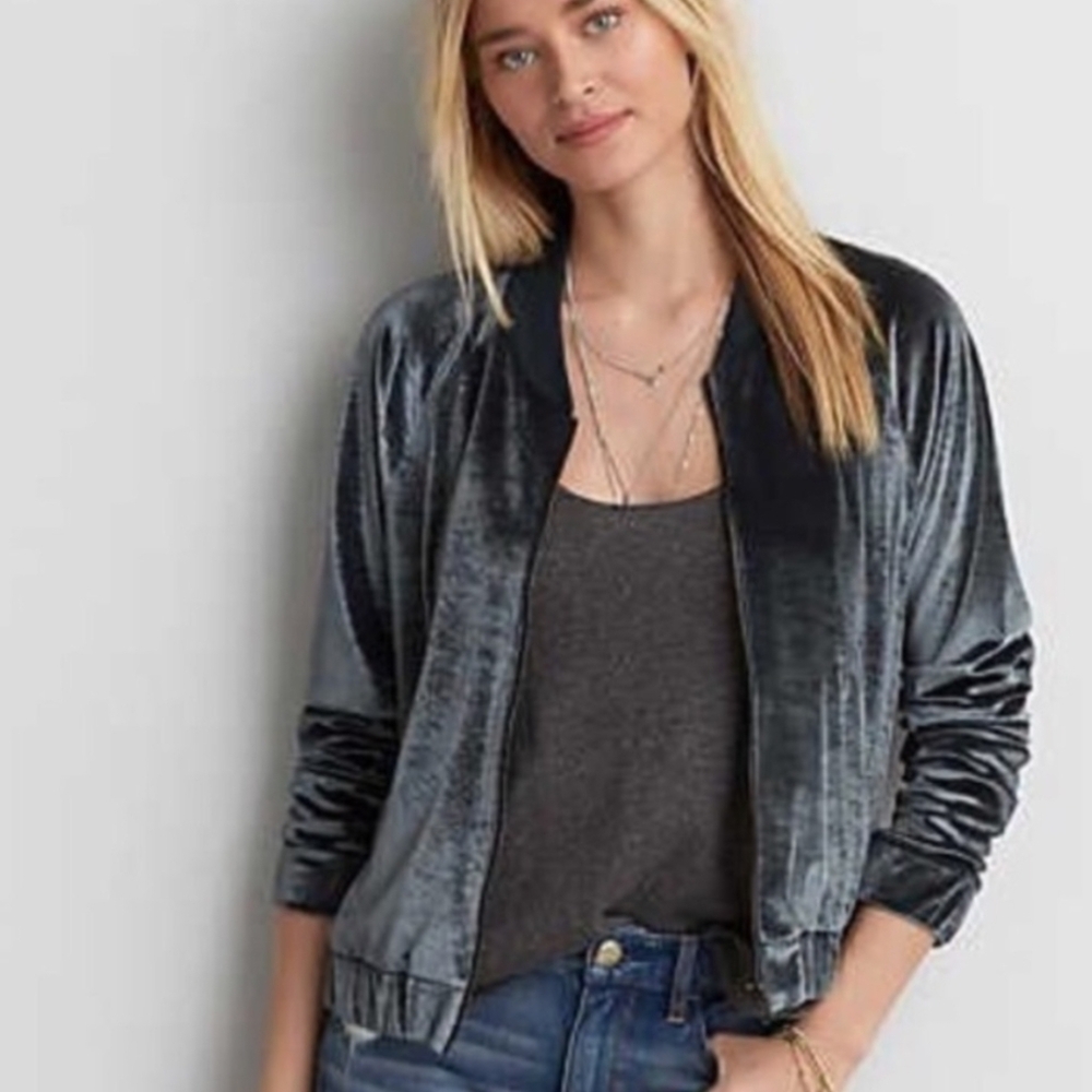 American Eagle Outfitters Teal Velour Velvety Jacket In Medium NWOT